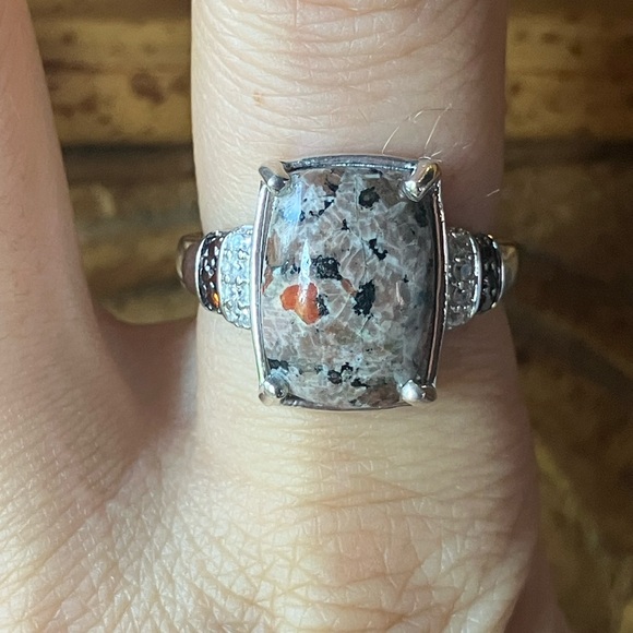 Natural Yooperlite Red Garnet Sterling Silver Ring - Picture 1 of 11